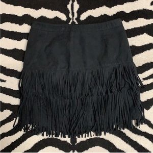 WD.NY Black Faux Suede Fringe Miniskirt Size Medium
